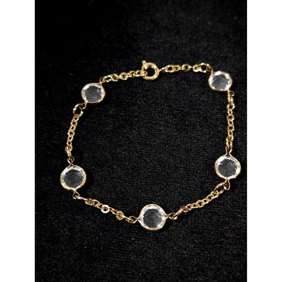 Vintage Gold Tone Clear Lucite Bezel Chain Bracelet Tennis 7 inn - Picture 1 of 6